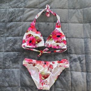 White Floral Two Piece Bathing Suit Bikini